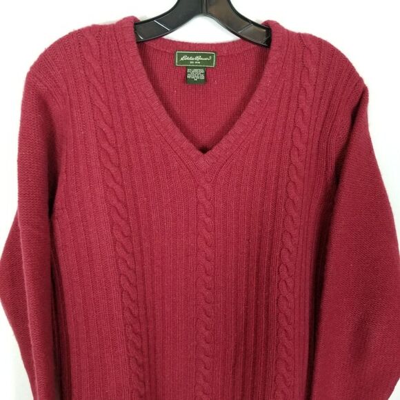Eddie Bauer Women's Long Sleeve Lambs Wool Angora Sweater Sz M Red Cable Knit - Picture 2 of 5